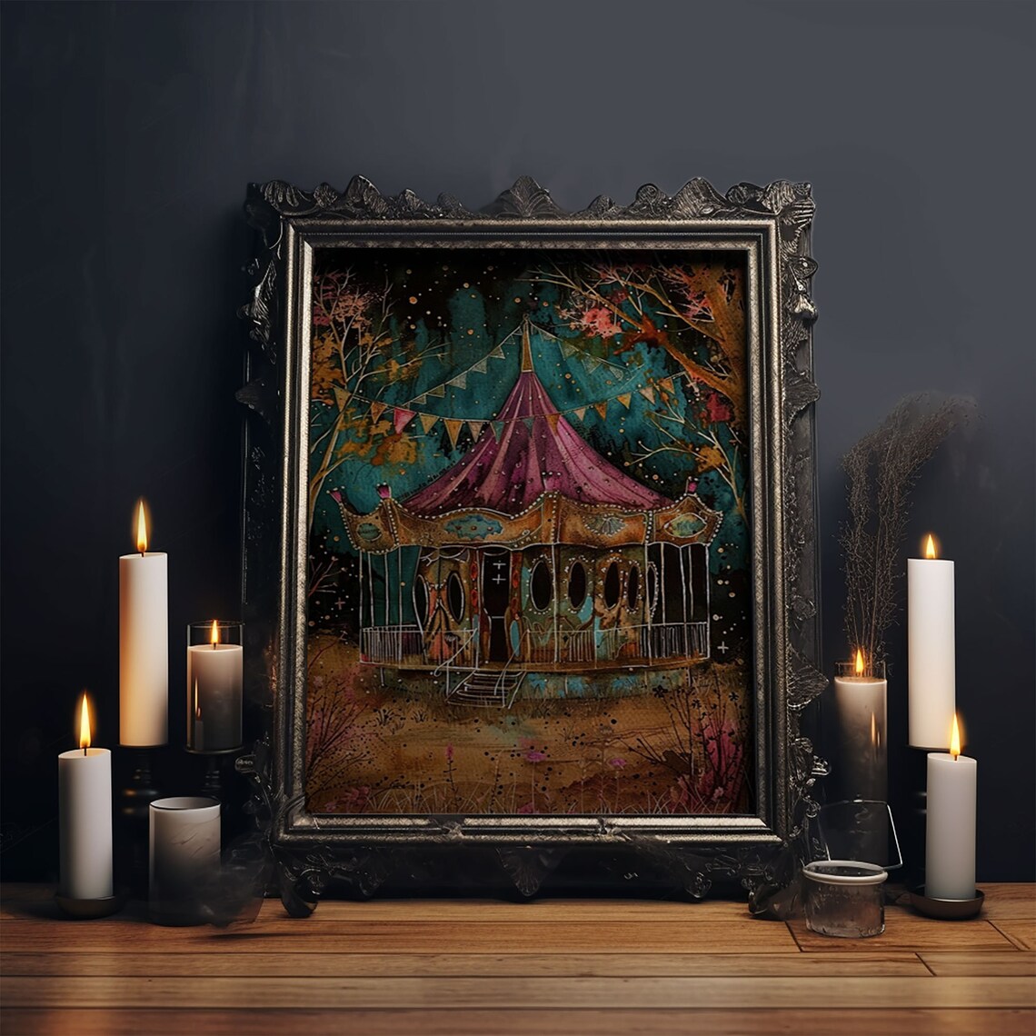 Nighttime Haunted Forest Path, Halloween Artwork - Image 5