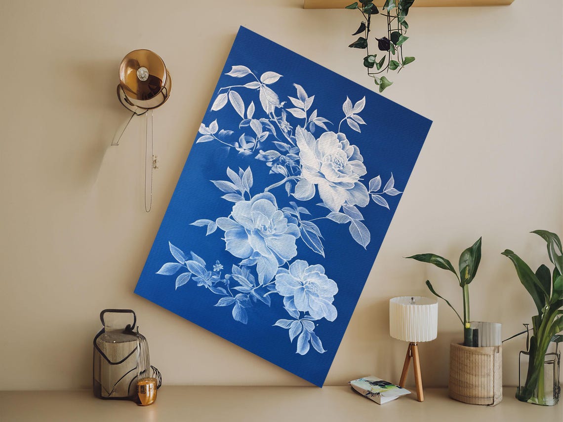 Blue And White Chinoiserie Peony Flowers Botanical Wall Print - Image 6