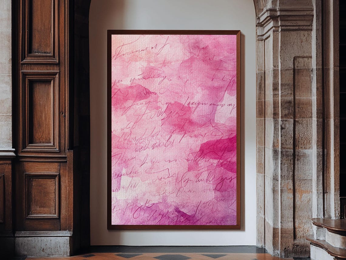 Pink Calligraphy Abstract Watercolor Romantic Script Love Wall Poster