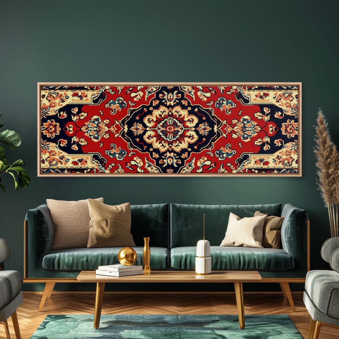 Vintage Persian Style Rug Pattern Red Navy Ornate Tapestry Poster - Image 3