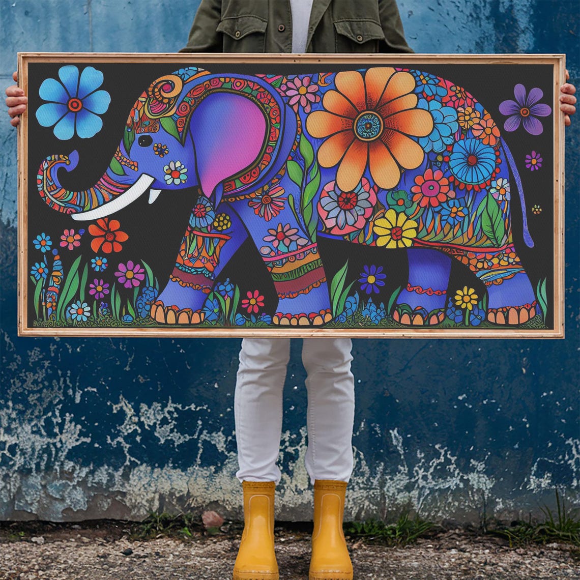 Colorful Indian Style Elephant Floral Psychedelic Decorated Wall Art - Image 6