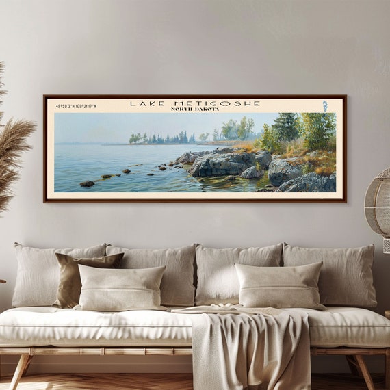 Lake Metigoshe North Dakota Framed Print Lake House Decor Panoramic Wall Art Travel Poster Landscape Painting Living Room Decor