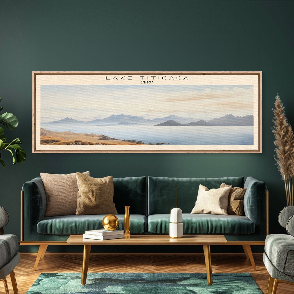 Lake Titicaca Peru Blue Waters Andes Shoreline Panoramic Travel Poster
