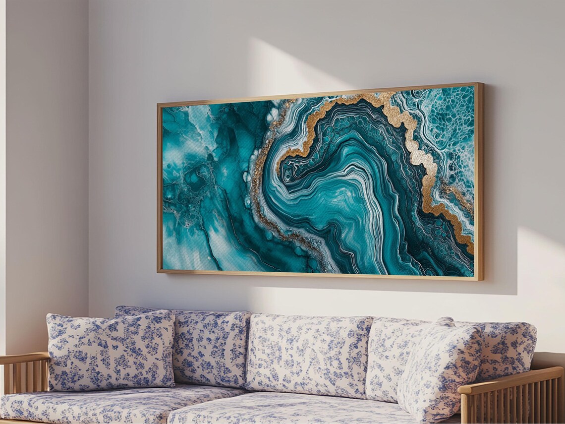 Turquoise Geode Inspired Abstract Coastal Art Print - Image 6