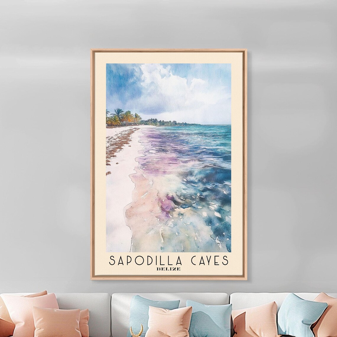 Sapodilla Cayes Belize White Sand Beach Turquoise Caribbean Sea Watercolor Poster - Image 2