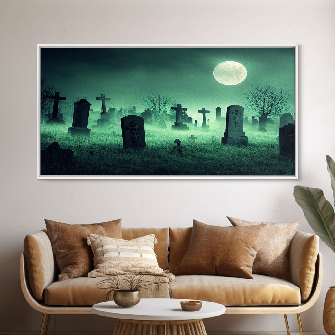 Full Moon Over A Haunted Cemetery At Night Art Print - Image 6