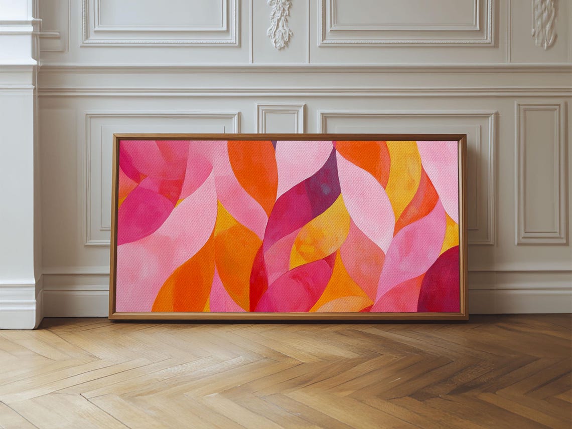 Abstract Leaf Pattern Pink Orange Magenta Modern Botanical Wall Poster