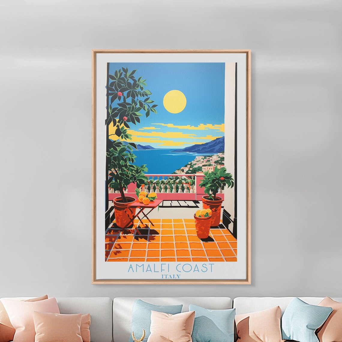 Amalfi Coast Italy Sunlit Lemon Terrace Sea View Travel Poster - Image 2