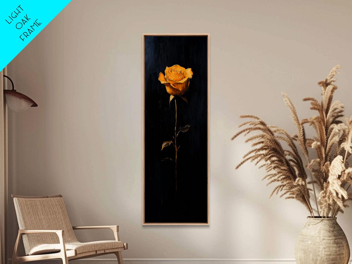Golden Rose On Black Background Single Long Stem Elegant Poster - Image 6