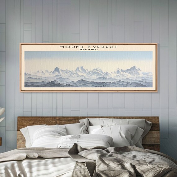Mount Everest Travel Print Wall Art Panoramic Travel Poster Retro Style Home Decor Wall Hanging Travel Gift Idea