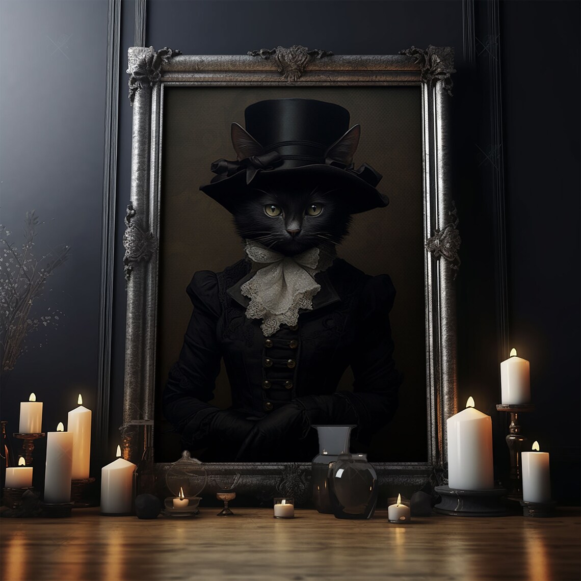 Renaissance Cat, Gothic Victorian Halloween Art Print - Image 4