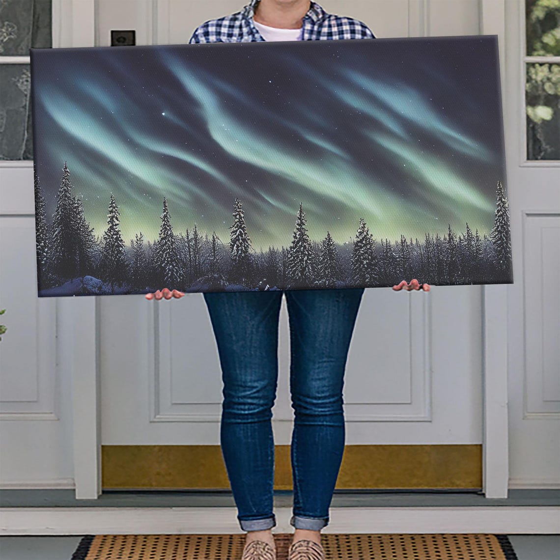Aurora Borealis Northern Lights Snowy Pine Forest Night Sky Poster - Image 4