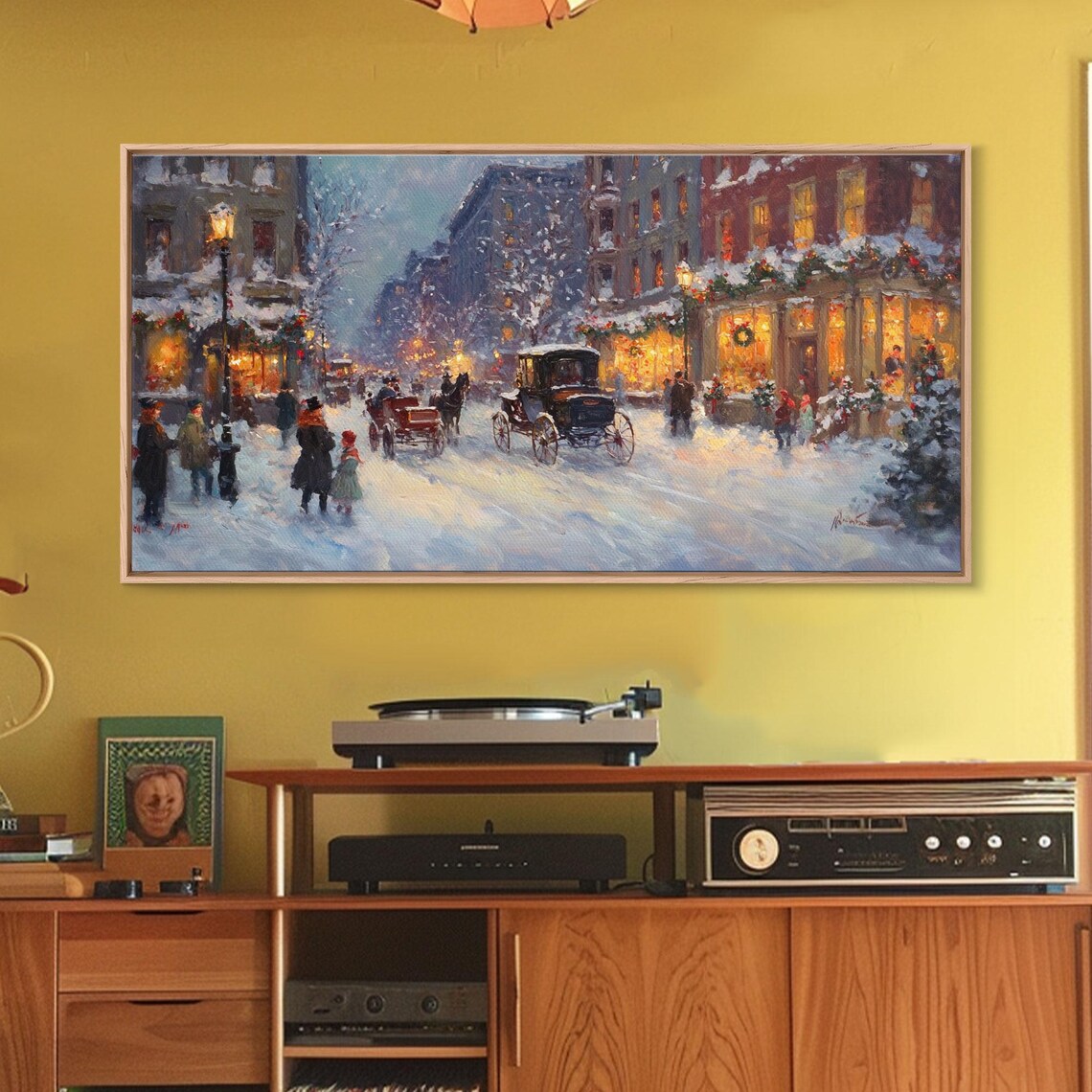 Victorian Christmas Market Winter Street Scene Art Print - Image 2