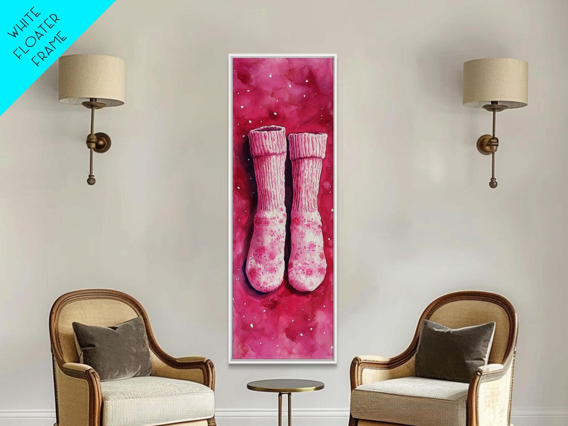 Cozy Pink Knitted Socks Deep Rose Watercolor Whimsical Wall Poster - Image 3