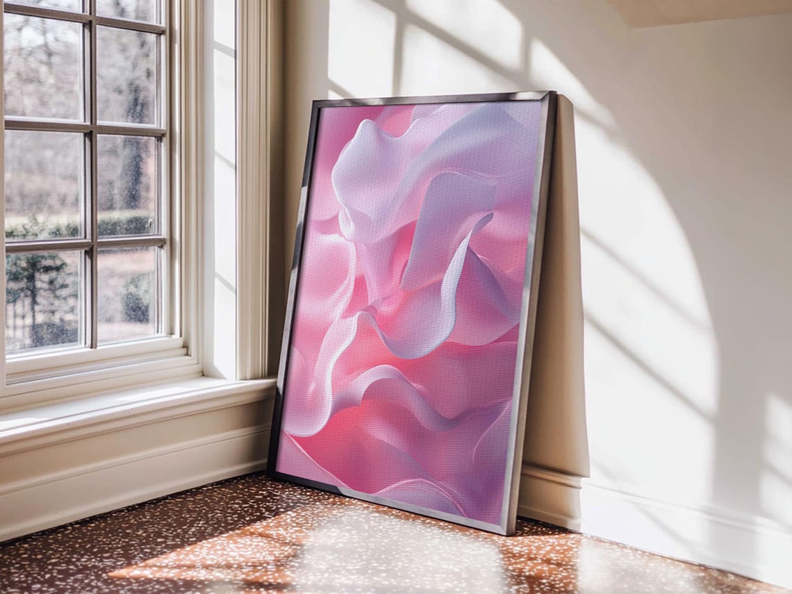 Silky Pink White Abstract Waves Dreamy Minimalist Wall Art Print - Image 5