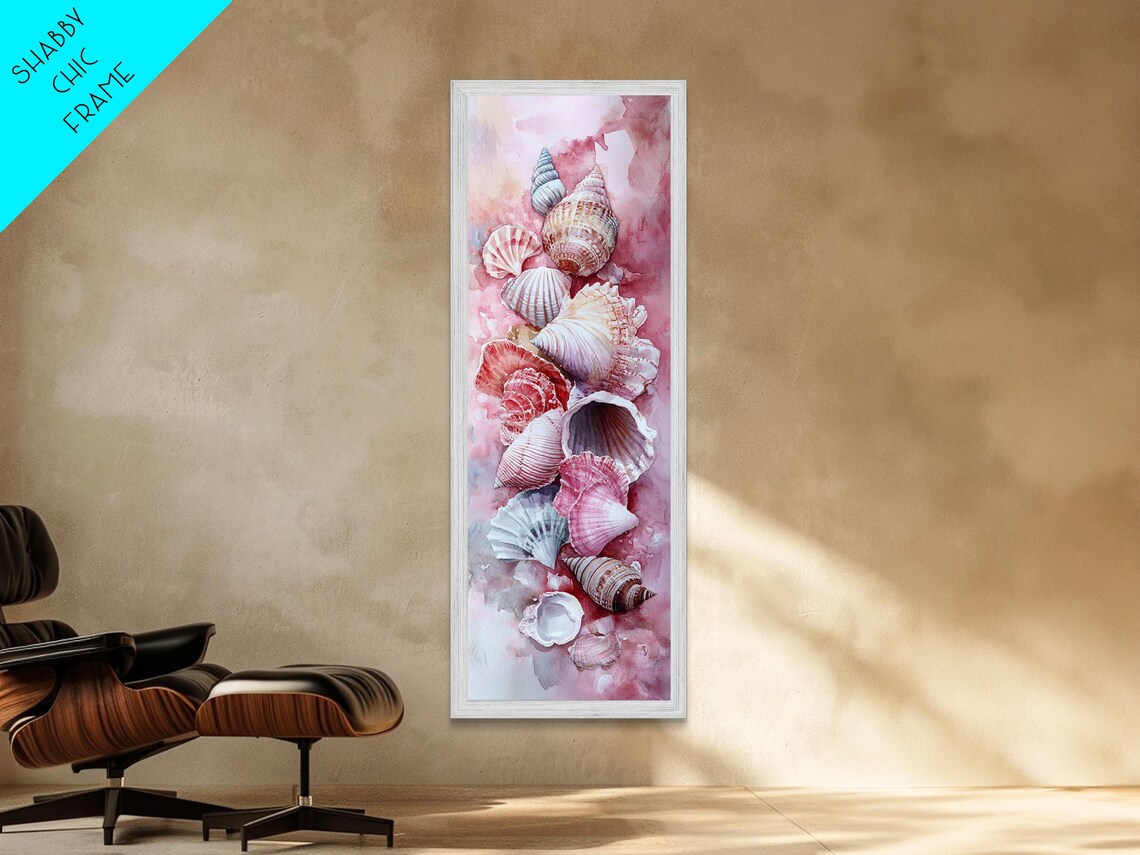 Pink Seashells Coastal Watercolor Beach House Nautical Art Poster - Image 2