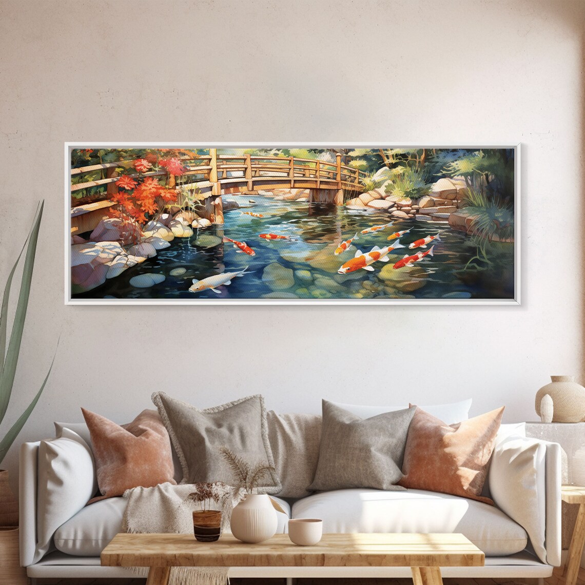 Panoramic Koi Pond Art Print, Living Room Decor - Image 5