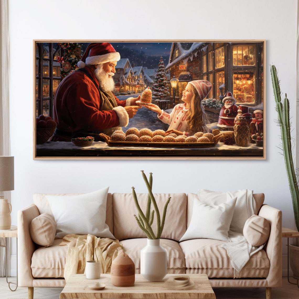 Santa Sharing Christmas Cake With Little Girl Village Poster - Image 3