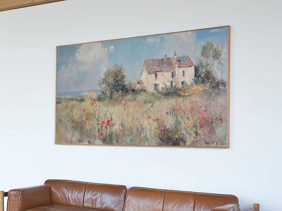 Victorian Oil Painting Print Of An Italian Villa Framed Print Vintage Style Artwork Rustic Farmhouse Wall Art Original Painting