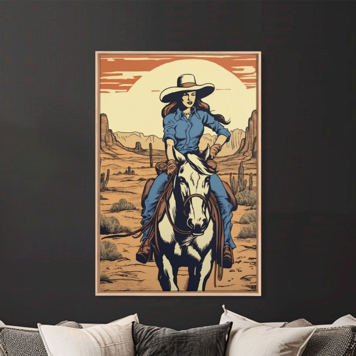 Cowgirl Riding White Horse Desert Canyon Sunset Retro Western Poster - Image 6