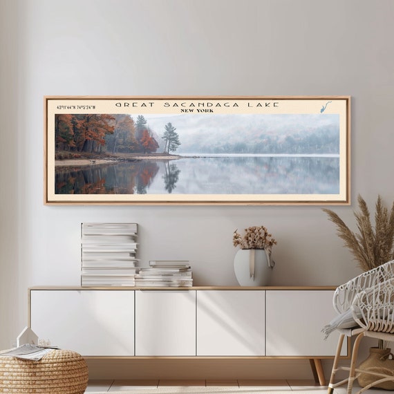 Great Sacandaga Lake Framed Print Lake House Art Panoramic Wall Art Travel Poster Serene Lake Painting Home Decor