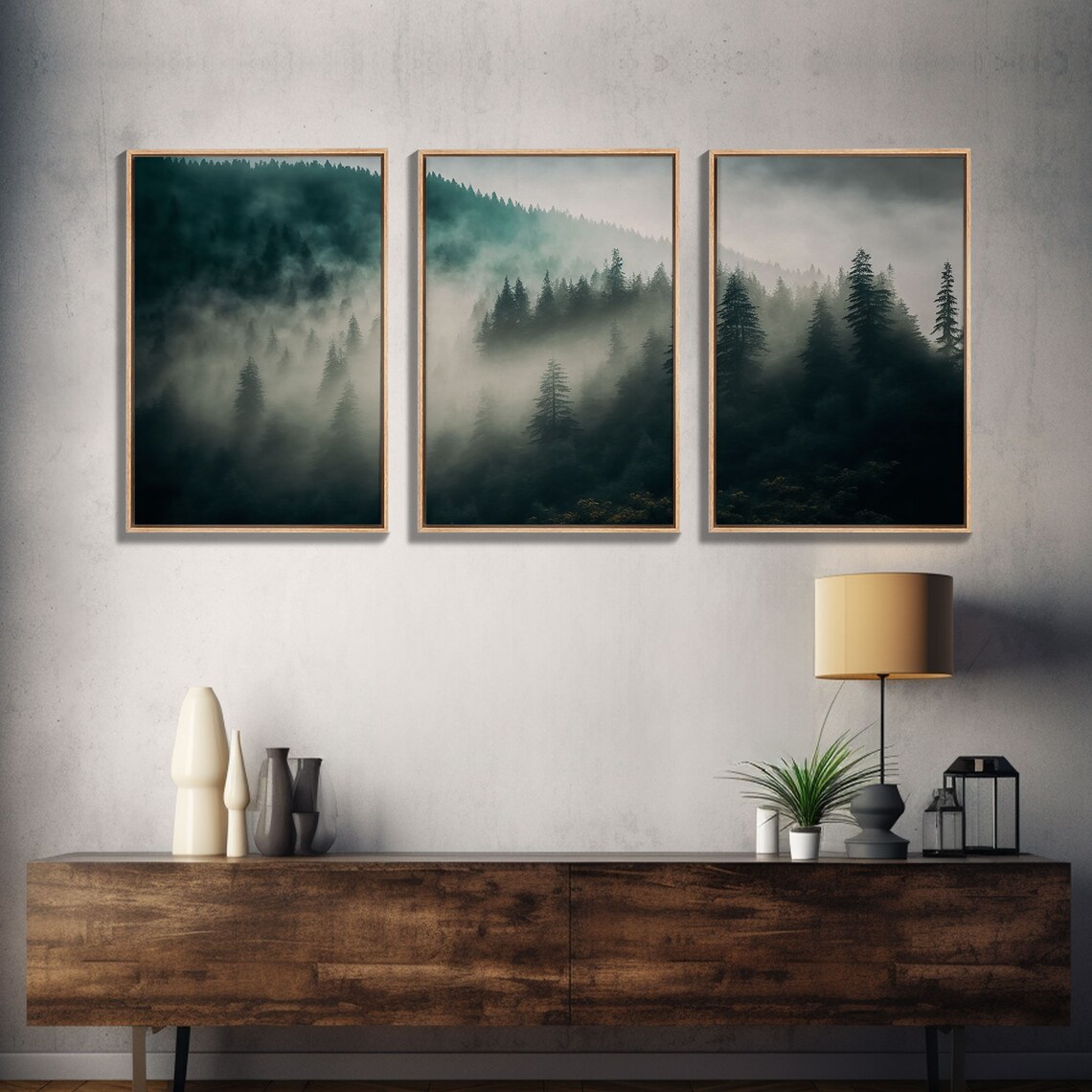 Misty Forest Foggy Landscape Farmhouse Art Print