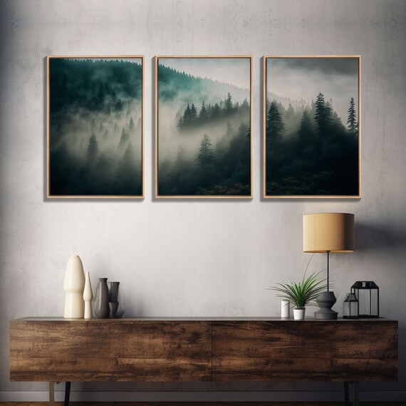Misty Forest Foggy Landscape Farmhouse Art Print