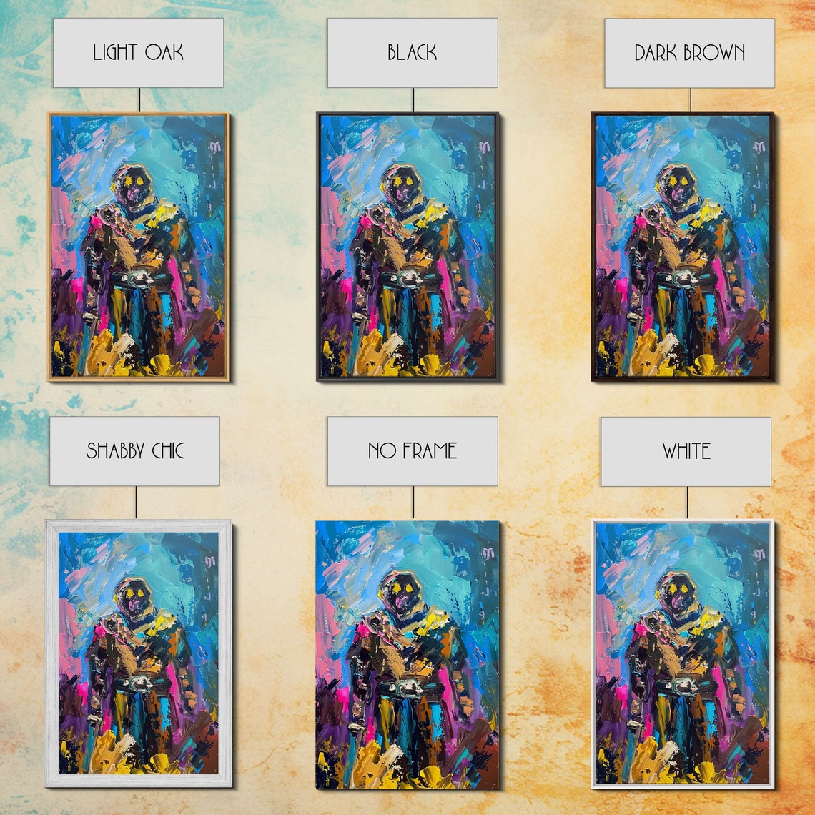 Abstract Skeleton Warrior Glowing Eyes Colorful Impasto Art Poster - Image 2