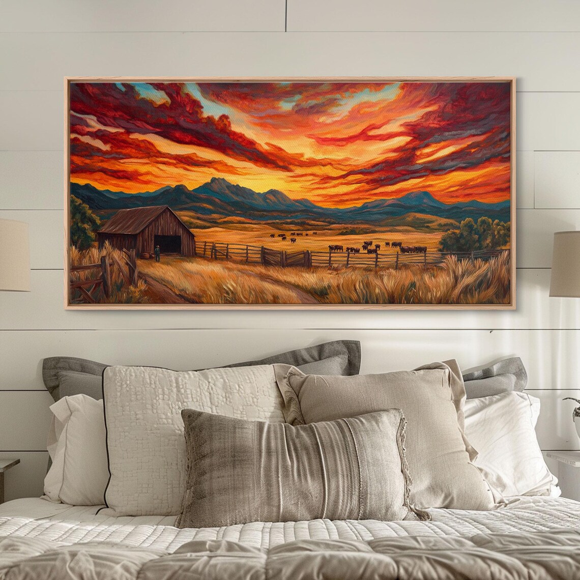 Sunset Ranch Western Farmhouse Landscape Art Print - Image 3