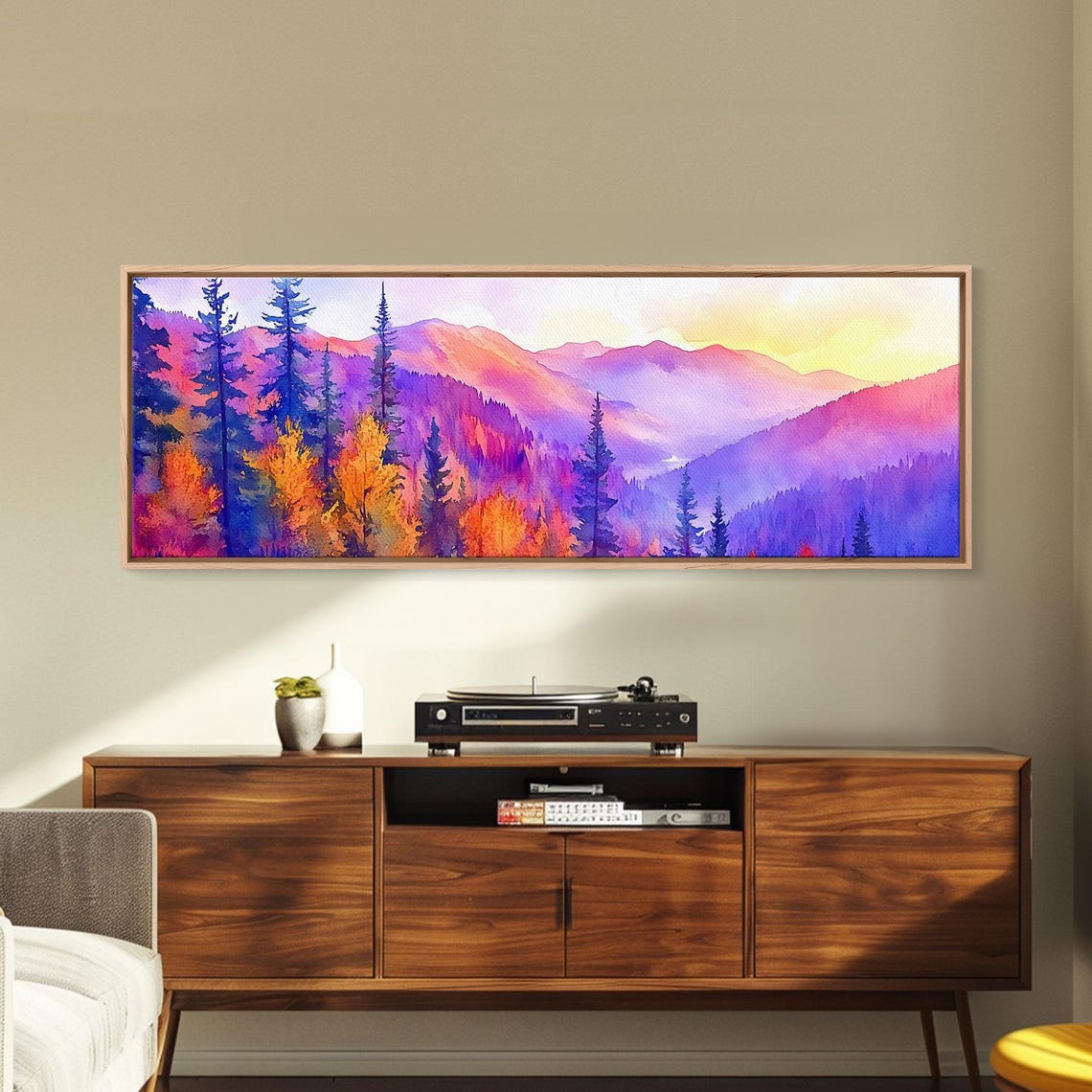 Purple Mountain Painting Framed Print Art Panoramic Extra Wide Wall Art - Image 3
