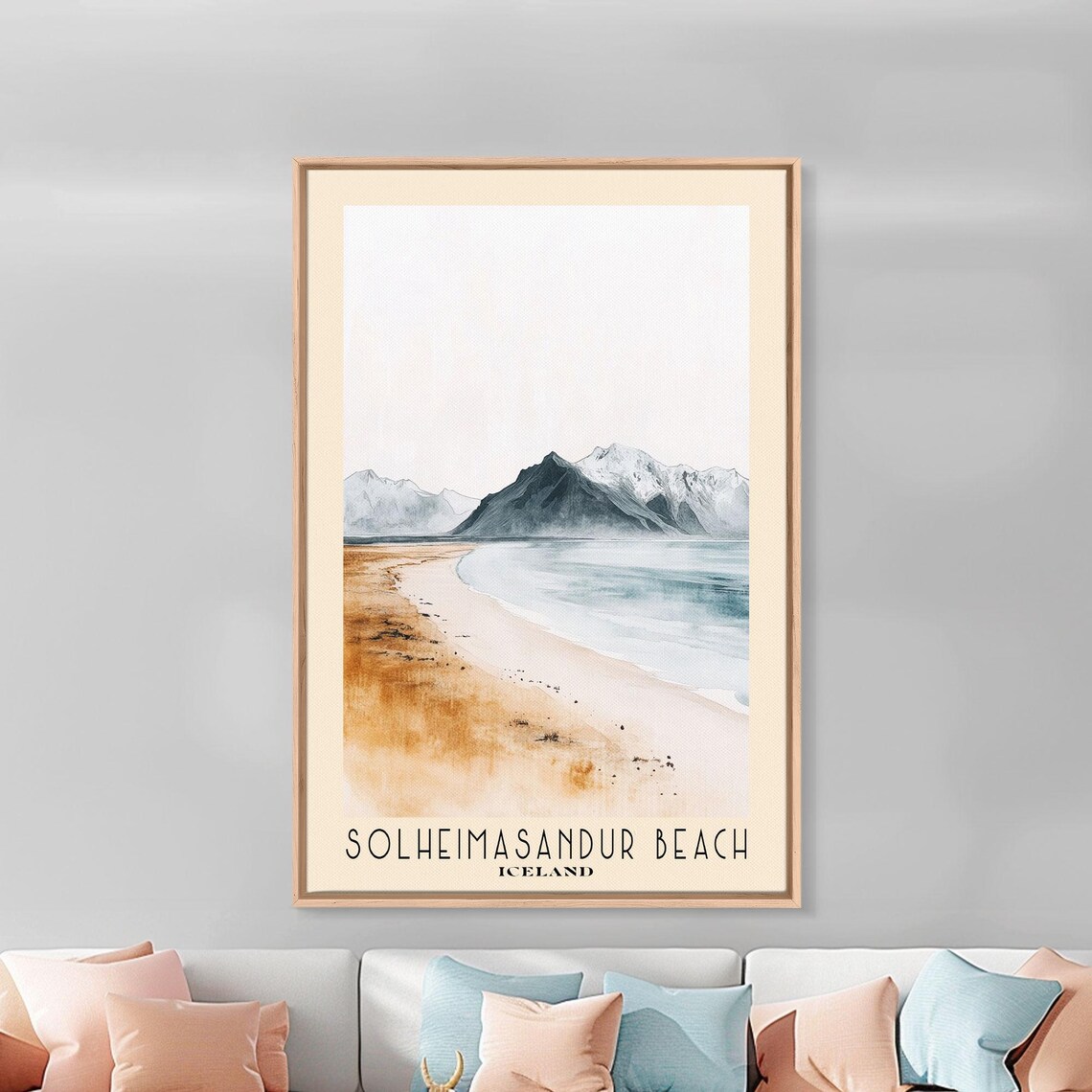 Solheimasandur Beach Iceland Black Sand Shore Dark Mountain Watercolor Poster - Image 2