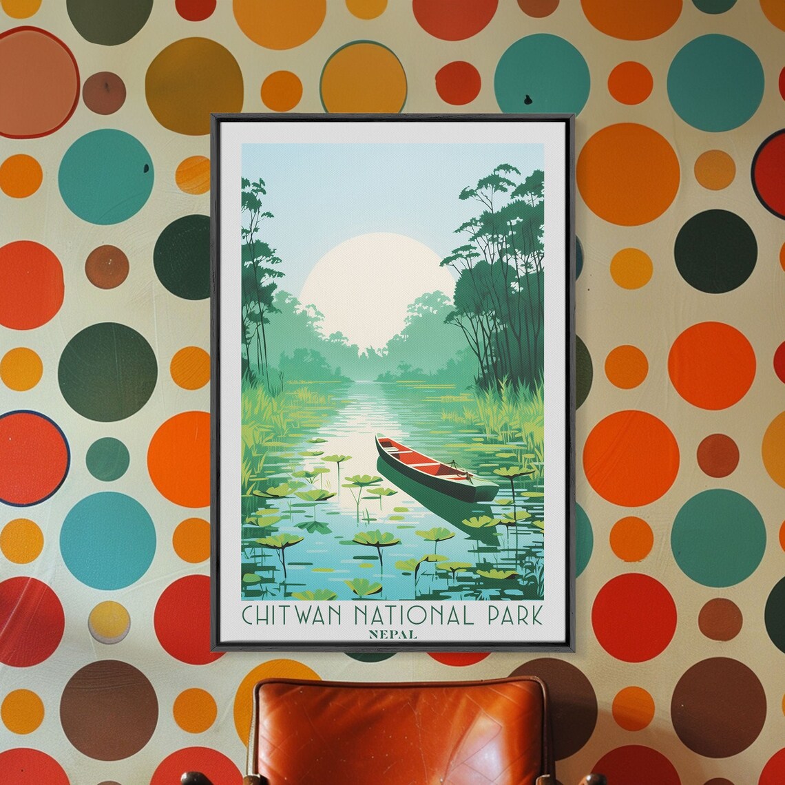 Chitwan National Park Nepal Jungle River Canoe Lily Pads Sunrise Travel Poster - Image 5