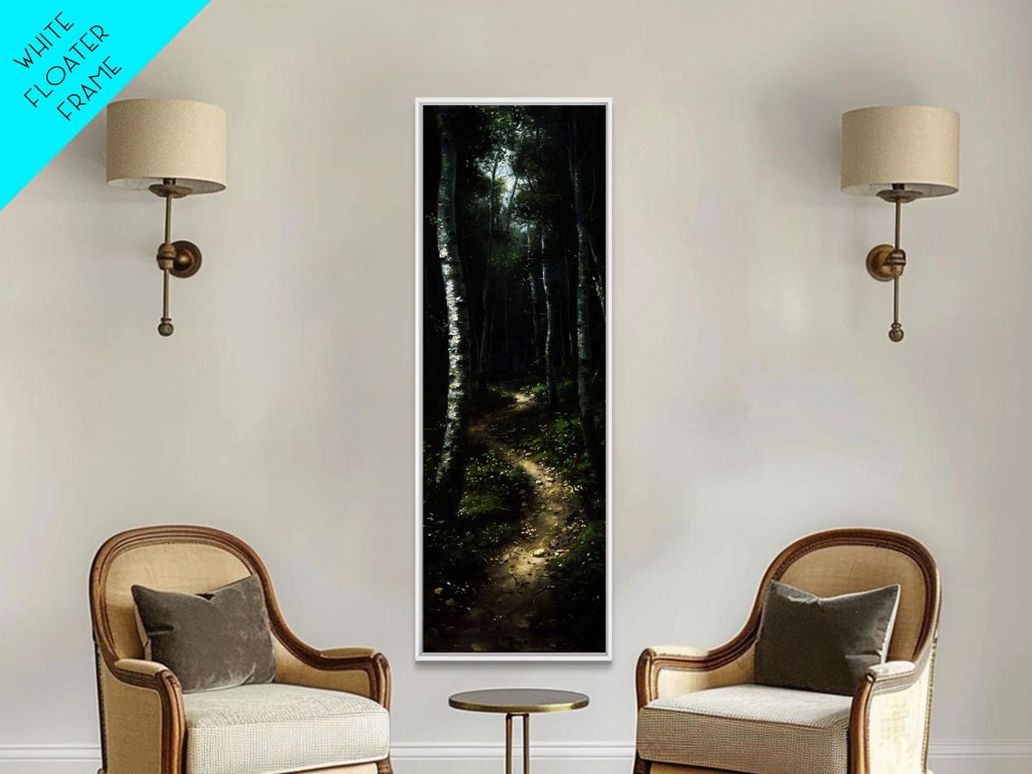 Dark Mysterious Forest Path Soft Light Shadows Tall Woodland Poster - Image 5