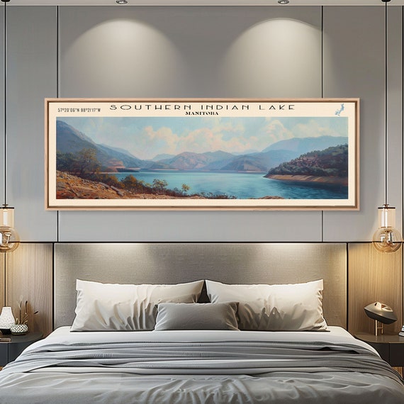 Southern Indian Lake Panoramic Framed Print Lake House Decor Wall Art Travel Poster Scenic Lake Scene Cottage Art