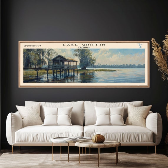 Lake Griffin Florida Framed Print Lake House Decor Panoramic Wall Art Travel Poster Beautiful Lake Painting Nature Art