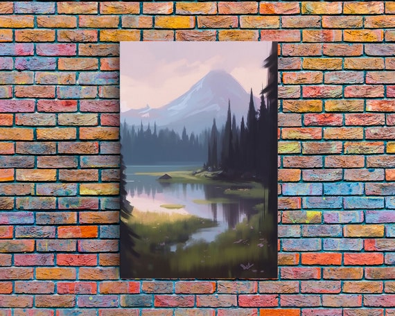 Beautiful Mountain And Stream Landscape Watercolor Painting Framed Print Nature Landscape Painting