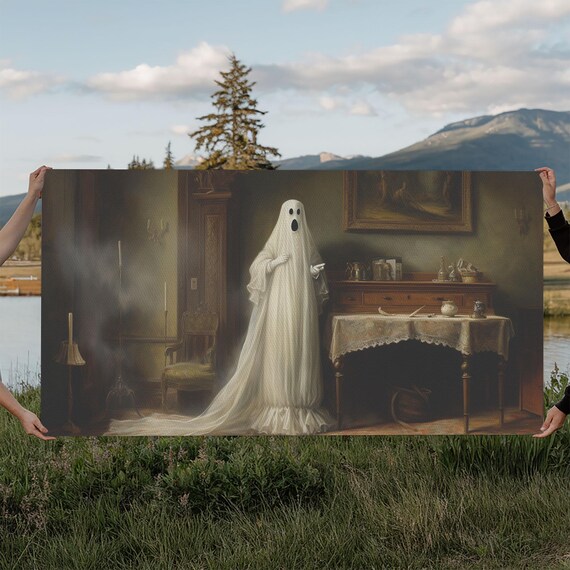 Friendly Sheet Ghost Haunting Victorian Parlour Oil Painting Print