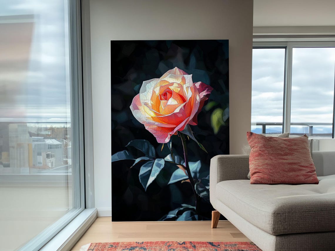 Yellow Rose Abstract Painting Print Rose Painting Wall Art Gift For Her Wall Decor Vintage Painting Rose Still Life Art Living Room Art - Image 2