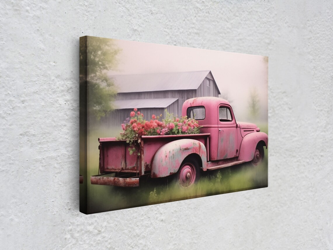 Old Truck With Flowers and Old Barn, Farmhouse Art Print - Image 3