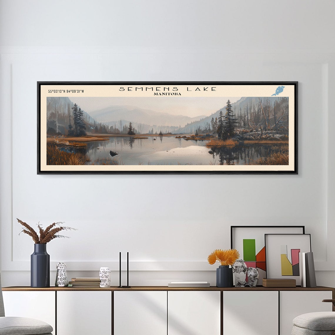Semmens Lake Manitoba Hazy Valley Golden Marsh Pines Travel Poster - Image 3