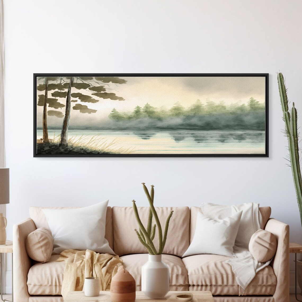 Misty Lake and Pine Forest Landscape Art Print - Image 5