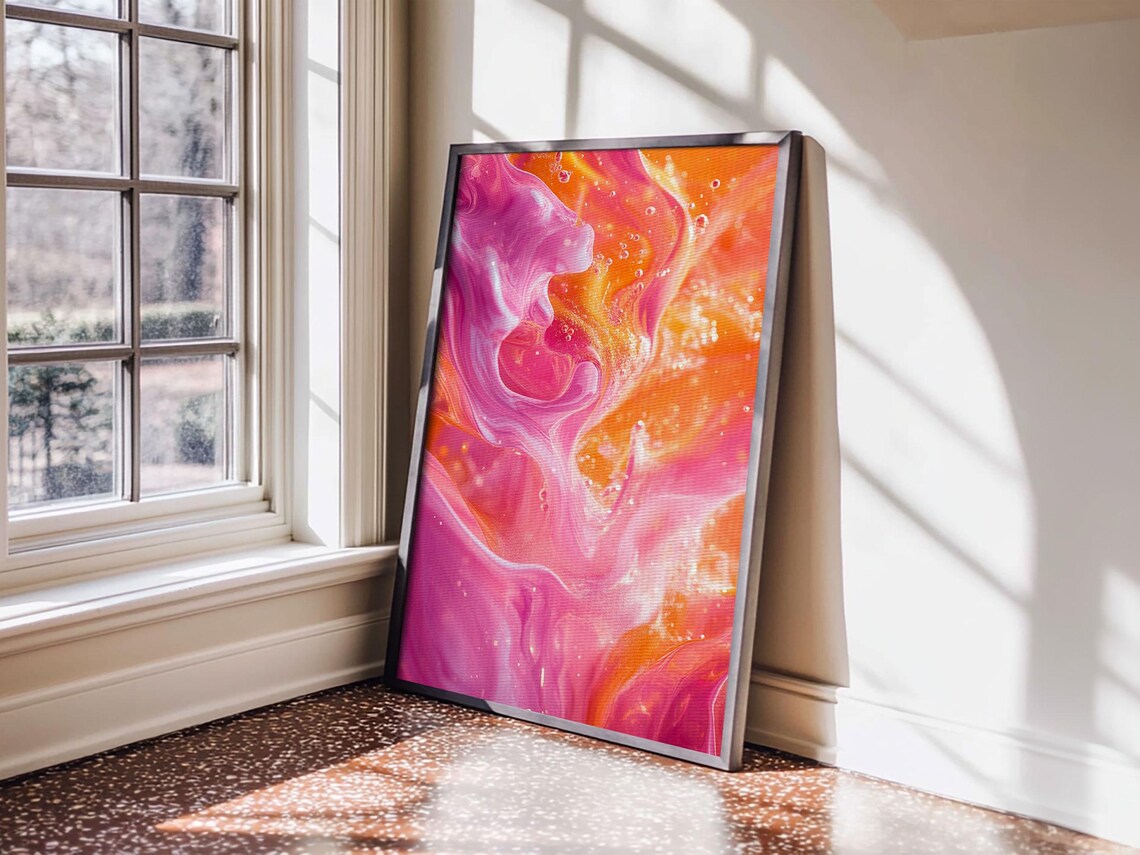 Abstract Pink Orange Print With Swirling Light Effects And Therapy Art For Modern Home Wall Decor Ideal Gift Idea - Image 5