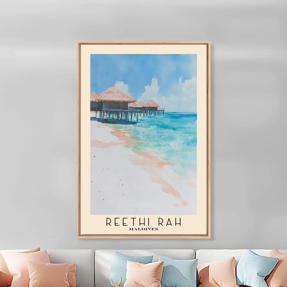 Reethi Rah Maldives Overwater Bungalow White Sand Watercolor Poster - Image 2