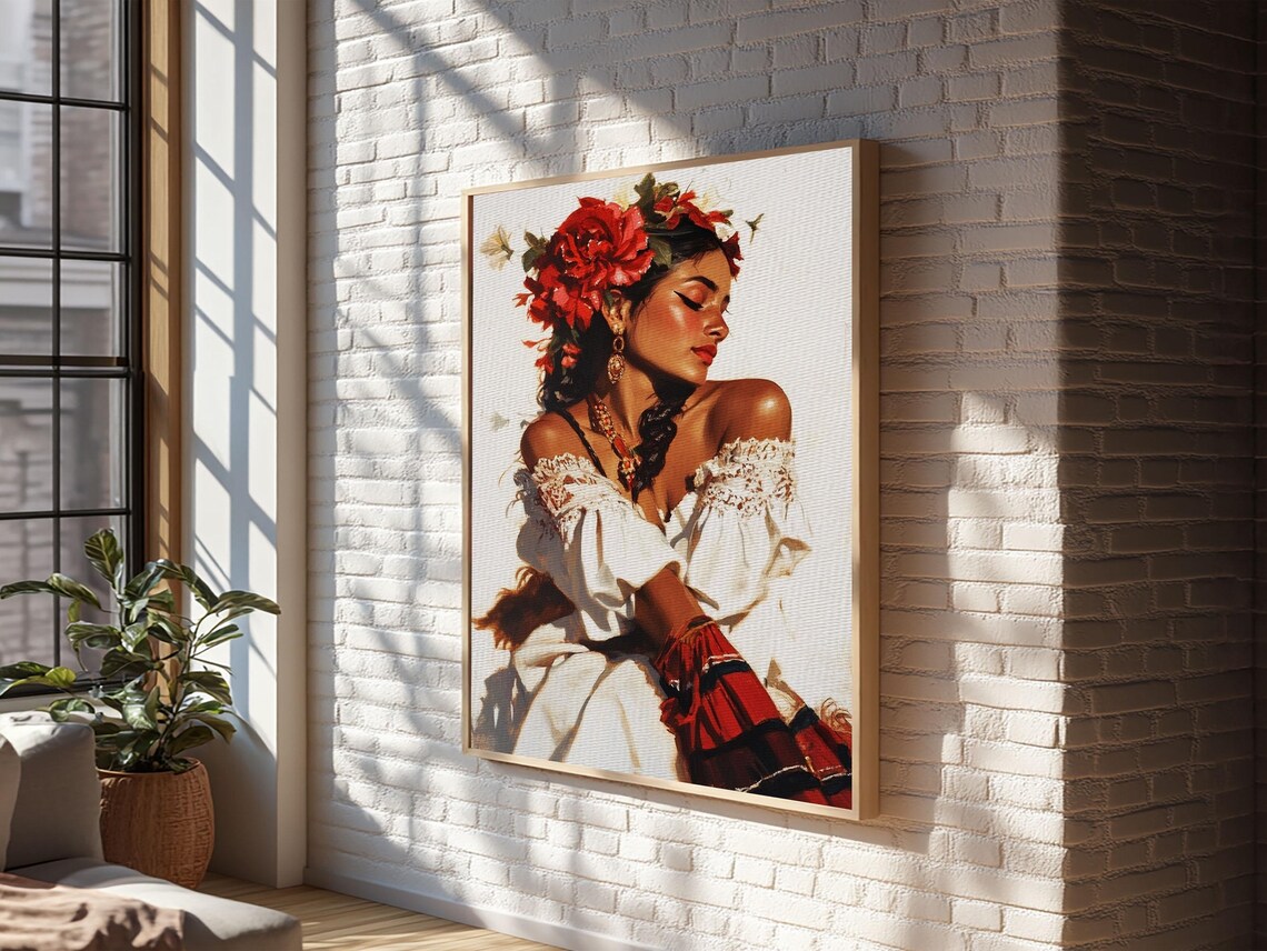 Mexican Floral Latina Portrait Art Print, Southwestern - Image 5