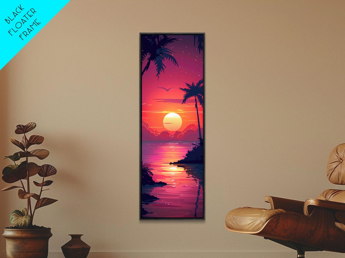 Retro Tropical Palm Sunset Ocean Red Sky Midcentury Beach Poster - Image 4