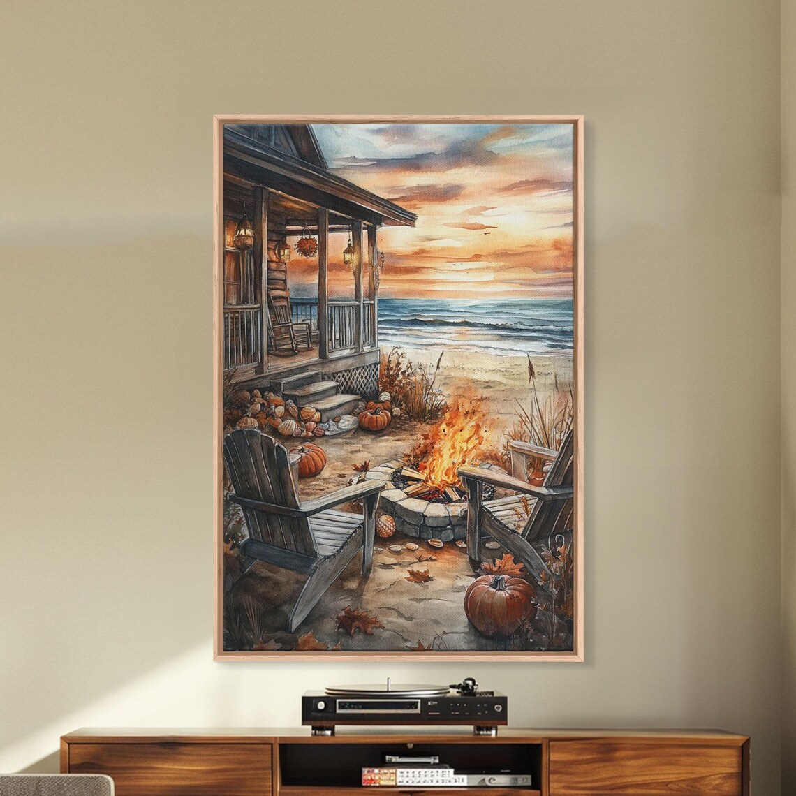 Beach Campfire in Fall, Boho Nautical Art Print