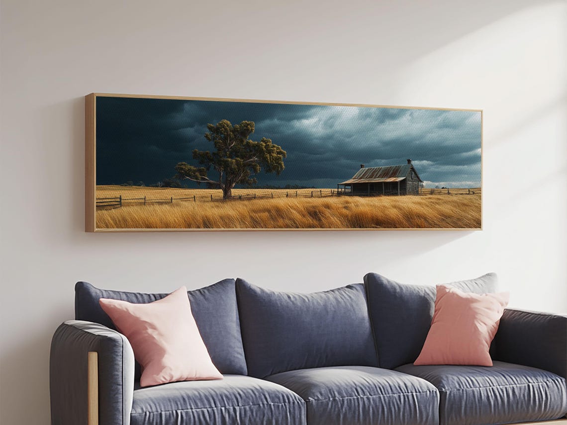 Moody Farmhouse Wheat Field Storm Clouds Country Panoramic Poster - Image 3