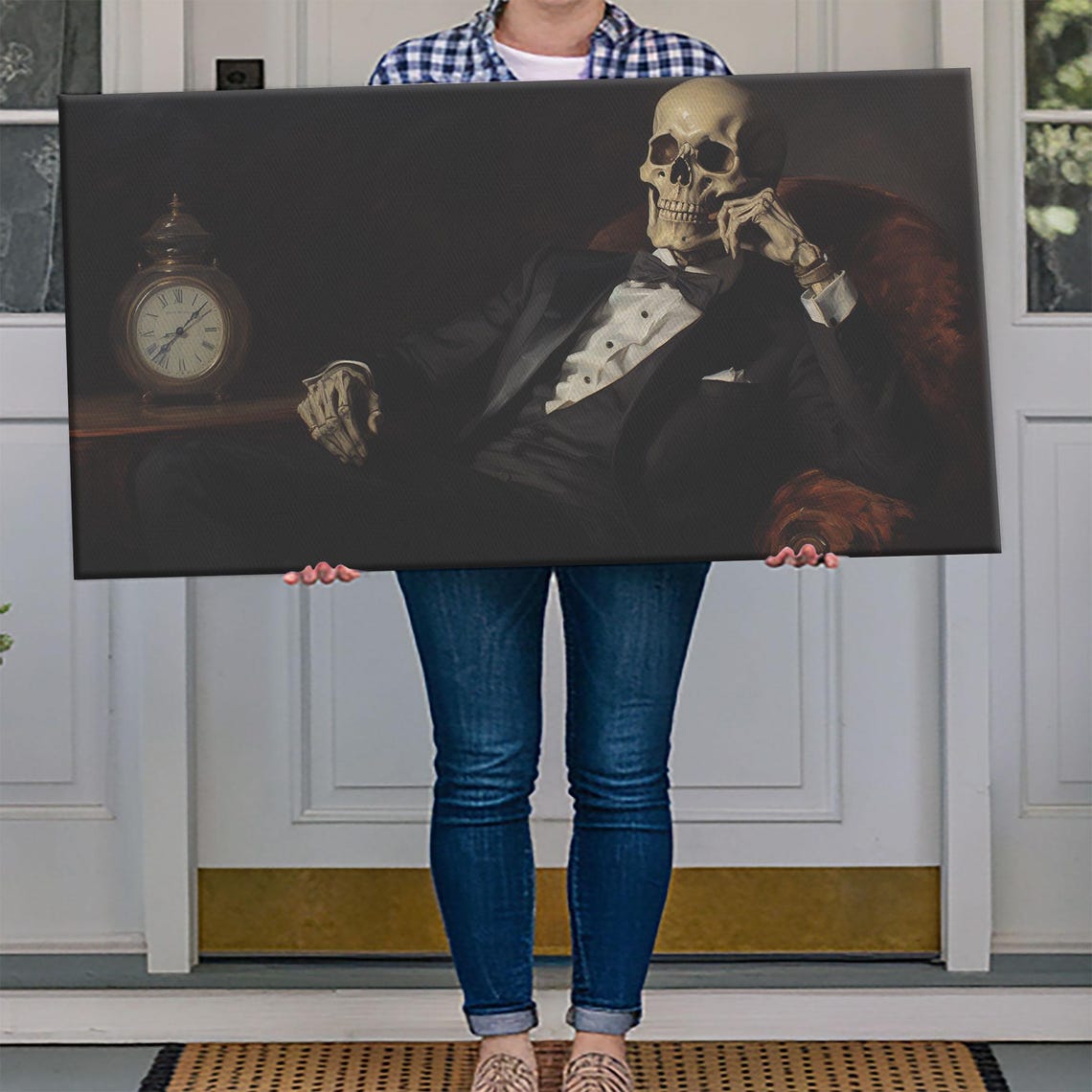 Dapper Skeleton Gentleman In Tuxedo With Antique Clock Dark Poster - Image 4