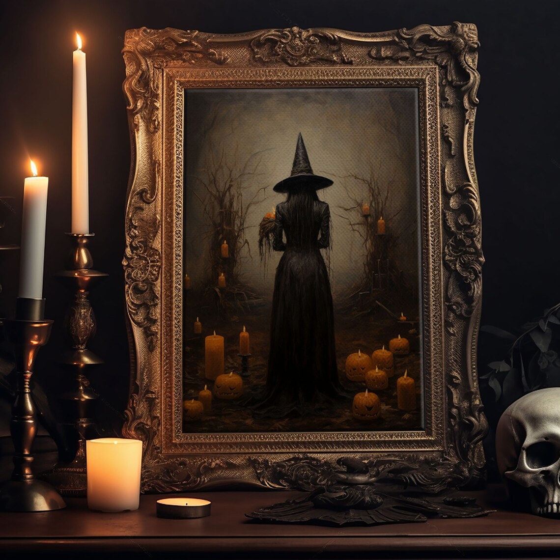 Vintage Halloween Witch, Dark Academia Art Print - Image 5