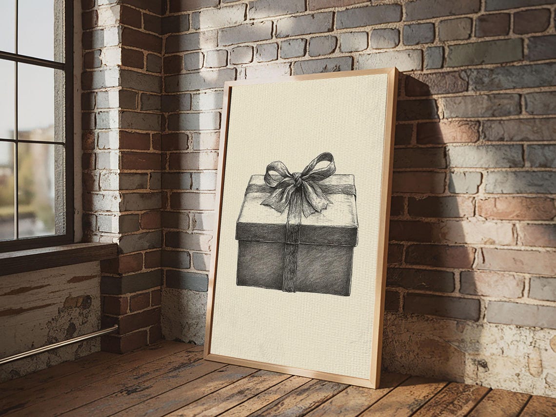 Christmas Gift Box Sketch Elegant Bow Minimalist Holiday Wall Poster - Image 4